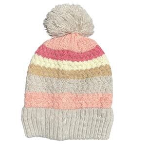 Rainbow Stripe Knit Beanie Winter Hat Pom Pom Boho Chic